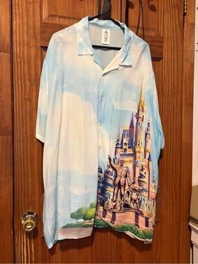 Disney Light Blue Castle Graphic Short Sleeve Button-Up Shirt